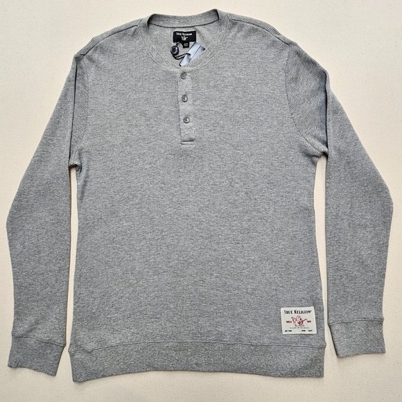 NWOT True Religion Waffle Knit Henley XL - Picture 2 of 6